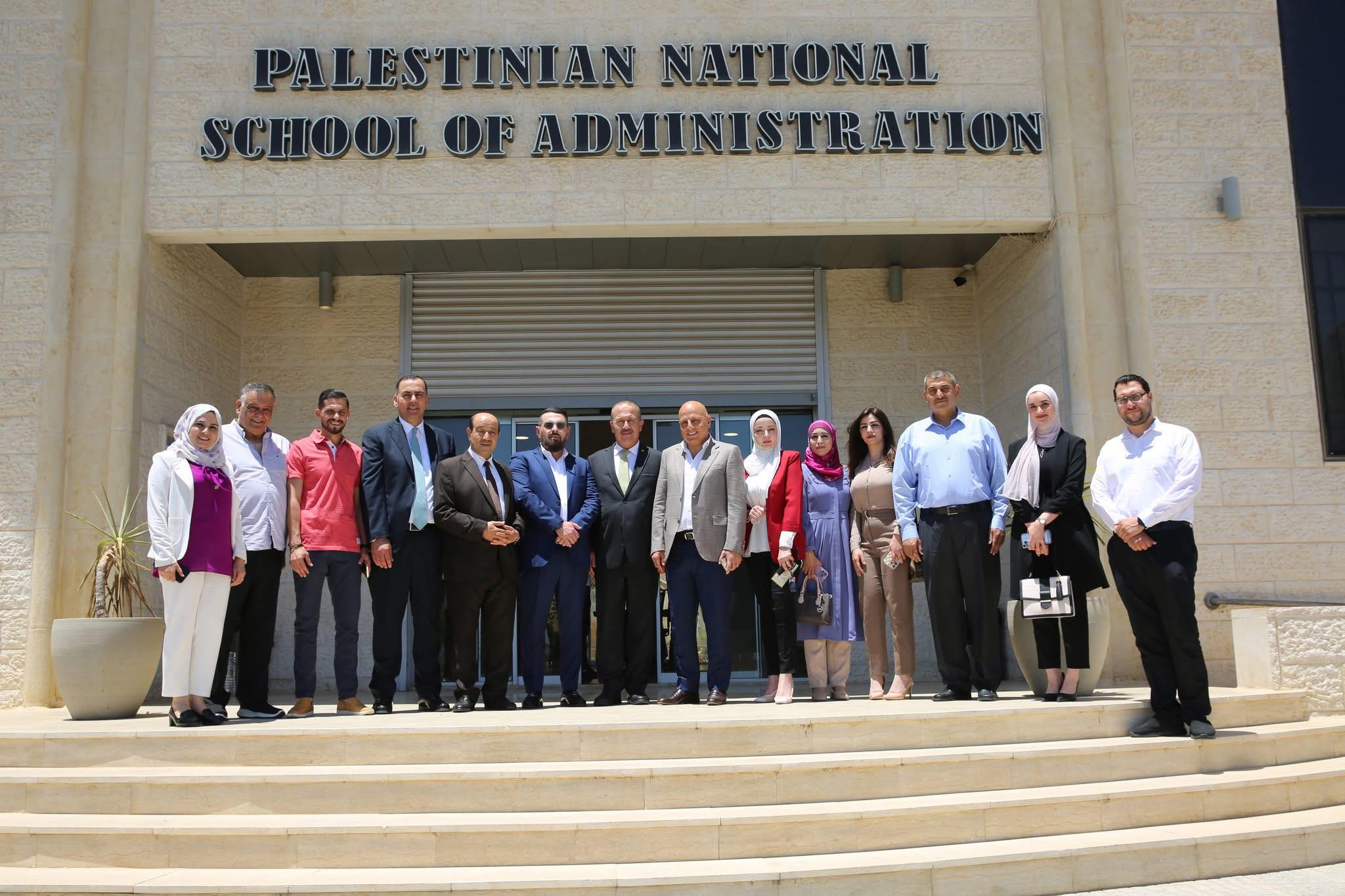 Mr. Abd Al-Ghani Attari, Chairman of the Ramallah and Al-Bireh Chamber of Commerce and Industry, discusses  joint cooperation with Minister Musa Abu Zaid, Chairman of the Palestinian National School of Administration.
